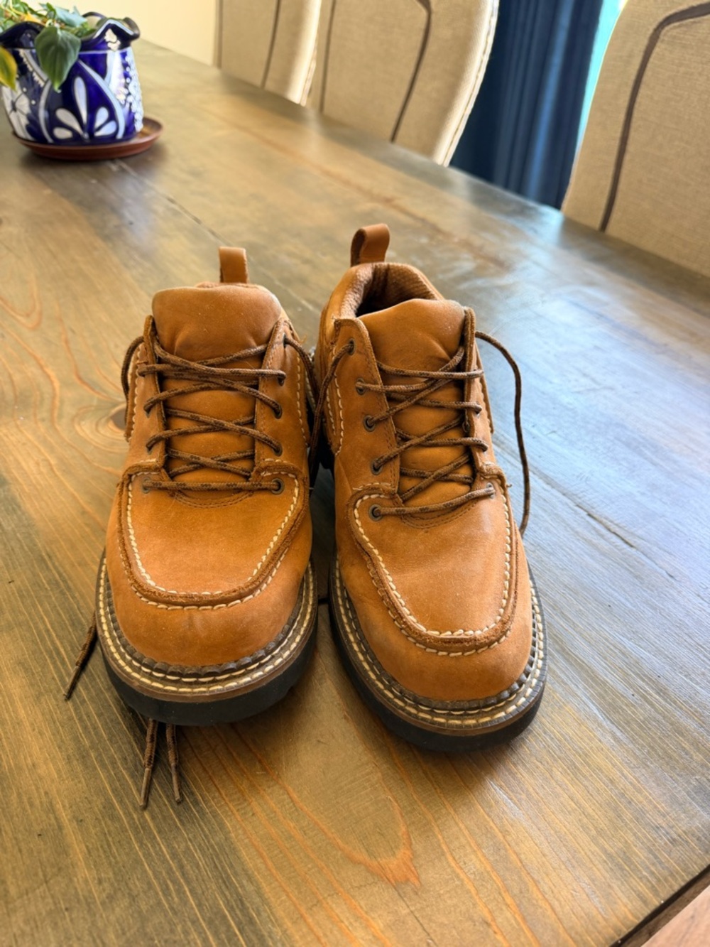 Justin Men's Brown Leather Work-Style Moc Toe Shoes